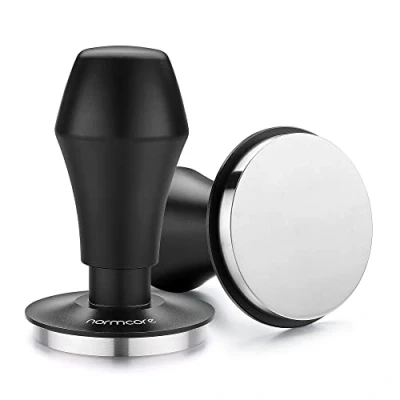 Immagine di Normcore Pressino per caffè V4.1 da 58 mm con feedback sonoro a scatto, manomissione caricato molla base piatta, manico in alluminio anodizzato, compatibile cestini standard mm, nero