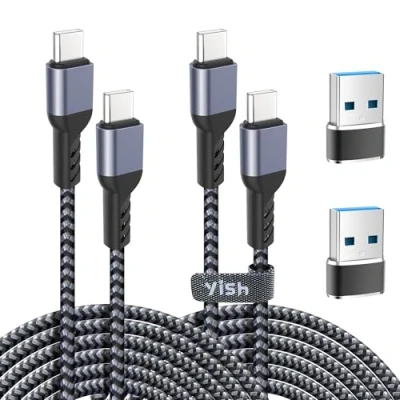 Immagine di YISH Cavo USB C to PD 65W：[2M+2M] Type Ricarica Rapida 3A Nylon Intrecciato Cavetto Compatibile con iPhone 16 15 Pro Max Samsung Galaxy S24 S23 Pixel Sony iPad MacBook