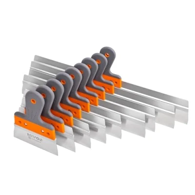 Immagine di Mivos 9 spatole leviganti professionali in acciaio inox con fogli di larghezza da 150 a 600 mm Set larghe Spatola per facciate supporto alluminio e impugnatura morbida