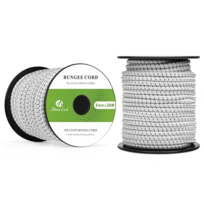 Immagine di Abma Cord Corda Elastica 5mm 20M di Gomma Cavo Elastico Marino per Teloni, Tende e Bagagli Nero&amp;Bianca