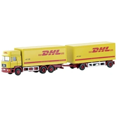 Immagine di Minis by Lemke LC4607 N Camion modello MAN F90 3 assi per valigetta con rimorchio DHL