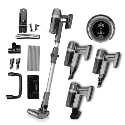 Immagine di Hisense HVC6464A Scopa Elettrica Senza fili 3in1 Pieghevole, Aspirapolvere Sacco, Batteria 25,2 V, Motore Inverter, 60 min Autonomia, Display LED, Rumorosità 80db, 400W, Luci Led Frontali