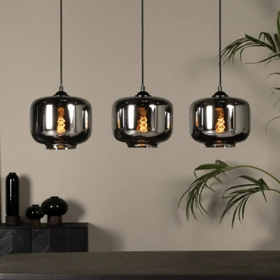 Immagine di Lucide Lampada a sospensione Medine, grigio fumo, angolare, vetro, 3 luci, E27