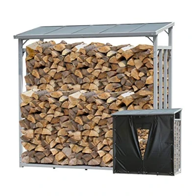 Immagine di QUICK STAR Scaffale per Legna da ardere in Alluminio, 143 x 70 145 cm, con Protezione dalle intemperie, Giardino, 1,4 m3,