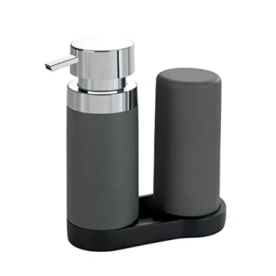 Immagine di WENKO Set lavapiatti Easy Squeeze Grigio dispenser sapone e detersivo piatti Capacità: 0.25 l, Poliresina, 15 x 18 7 cm,