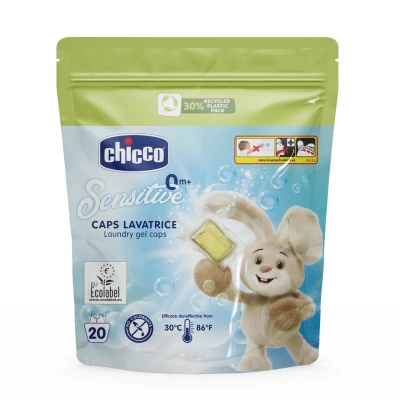 Immagine di Chicco Caps Lavatrice, Detersivo Lavatrice in Capsule, Rimuove Macchie e Odori, per Lavaggi a Mano Basse Alte Temperature, Ipoallergenico Dermatologicamente Testato, 20 Capsule