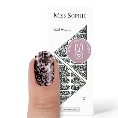 Immagine di Miss Sophie Nail Wrap &quot;Burlesque Feeling&quot;, Transparent, Argento, Wraps 24 pellicole per unghie autoadesive ultrasottili a lunga durata