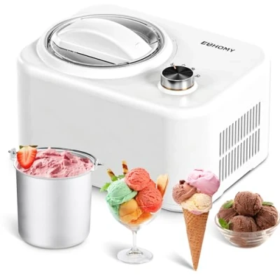 Immagine di EUHOMY Ice Cream Maker Machine with Compressor, 3 Modes Gelato Sorbet Frozen Yoghurt Machine, Easy to Operate, Clean, Detachable Mixing Paddle, Bowl, Clear Lid, 100W, White