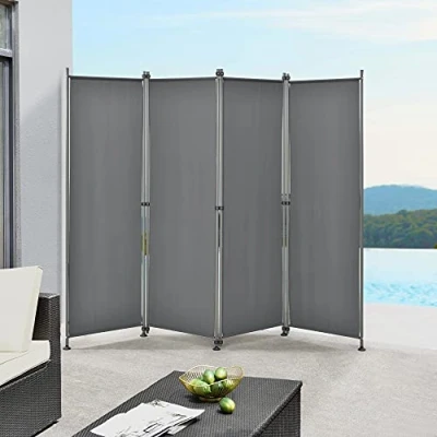 Immagine di pro.tec Paravento/Separè per Uso Esterno/Interno 215 x 170 cm (LxA) Divisorio a 4 Pannelli Giardino/Terrazza Struttura Pieghevole in Acciaio Grigio Medio