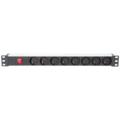 Immagine di Ibiza LC806 Ciabatta elettrica a 8 vie in rack 19&quot; con interruttore generale Lega di alluminio Nero Spine francesi