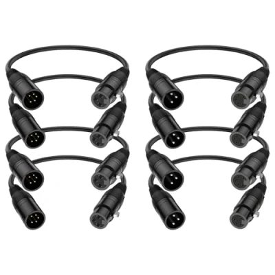 Immagine di J&amp;D Cavo XLR, XLR Maschio 3 Pin a Femmina 5 e Audio, Confezione da 8 per Illuminazione DMX, 30 cm