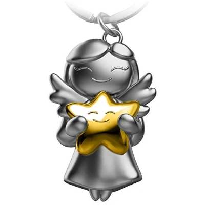 Immagine di FABACH portachiavi angelo custode, in metallo con ciondolo a forma di una stella, gold, Taglia unica