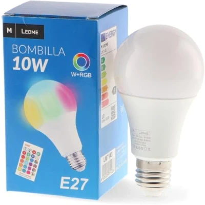 Immagine di M Ledme Lampadina LED Colori 10W RGBW E27 A60, con telecomando, Dimmerabile, 700LM, RGB+6000K luce fredda, cambio colore, colore chiaro, LM7143