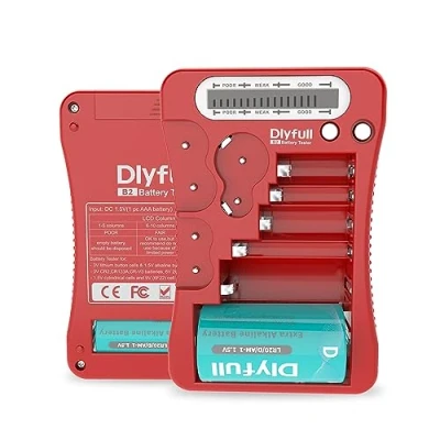Immagine di Dlyfull LCD Tester Batterie Universale per AA, AAA, C, D, 9V Digitale CR123A, CR2, CRV3, 2CR5, CRP2 Volt Checker a Bottone da 1.5V e 3V (Rosso)