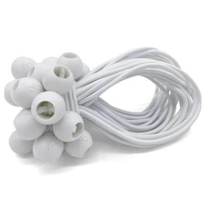 Immagine di 25 Elastici con Sfera per Teloni, Striscioni, Rimorchi, Tende, ecc. Tenditori Piccoli in Gomma Universale Bianco Cavo Elastico Fissaggio
