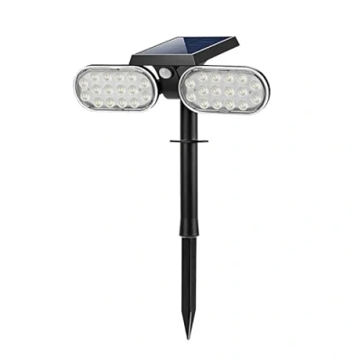 Immagine di damastoreitalia Faretto a led da esterno solare per giardino orientabile con picchetto sensore movimento crepuscolare (32 luce calda)