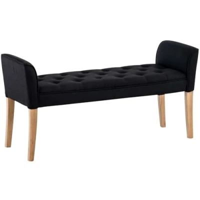 Immagine di Chaise Longue Cleopatra in Tessuto Chesterfield Imbottita I Panca Fondo Letto Panchina Interno Gambe Legno 130x40 CM, H 65 Colore:Nero, Colore del Telaio:Antico Chiaro