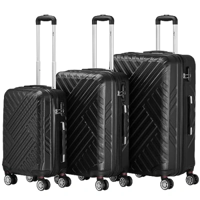 Immagine di set di valigie Zelsius 3 pezzi, nero valigia rigida in ABS con chiusura a combinazione, Ruote doppie e divisorio interno mano, rigide trolley, grande