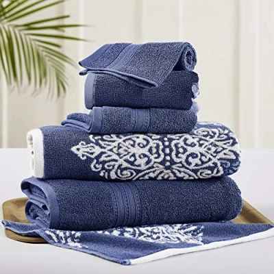 Immagine di Amrapur Overseas Artesia Damast Set di 6 asciugamani reversibili in tessuto jacquard colorato (indaco)