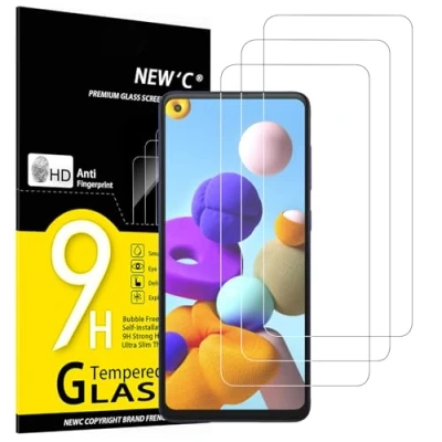 Immagine di NEW&#039;C 3 Pezzi, Vetro Temperato per Samsung Galaxy A21s, Pellicola Prottetiva Anti Graffio, Impronte, Senza Bolle, Durezza 9H, 0,33mm Ultra Trasparente, Resistente