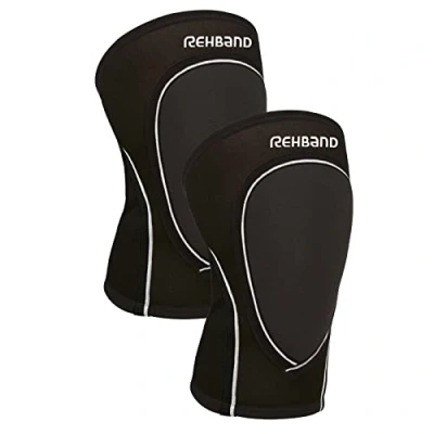 Immagine di Rehband ginocchiere sportive per pallamano e pallavolo, in neoprene da 3 mm con protezione dagli impatti del ginocchio, Colore:Nero 1 Paio, Misura:M