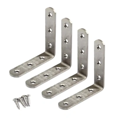 Immagine di Staffe angolari con connettori (spessore 3 mm), in acciaio inox, a forma di L, viti, 4 pezzi, 100 x mm