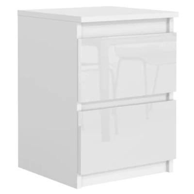 Immagine di Comodino Bianco Lucido con 2 Cassetti 40 cm, Senza Maniglie, Comodini Camera da Letto, Mobiletti, Cassettiera, Mobiletto Multiuso