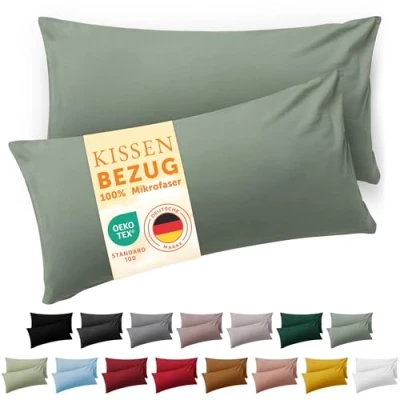 Immagine di Blumtal Federe Cuscini Divano 40x60 cm Set di Copricuscini per Divani in Microfibra a 2 Pezzi con Chiusura Zip, certificati Oeko Tex, extra morbidi e lavabili Verde