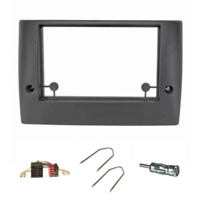 Immagine di tomzz Audio 2414 056 Doppio set di copertura radio din adatto per Fiat Stilo anno 2001 2008 antracite nero con adattatore iso, antenna iso din, staffa sblocco