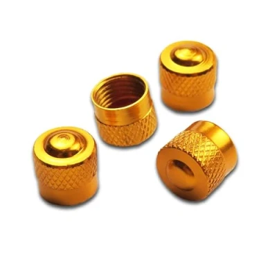 Immagine di Pitlane Performance® Cappucci valvola in alluminio set da 4 Tappi Per valvole Schrader auto, SUV, moto e bici (Oro, Racing)