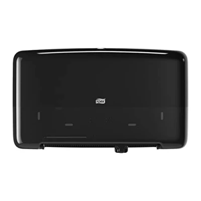Immagine di Tork 555508 Dispenser doppio rotolo di Carta Igienica Mini Jumbo, sistema T2, 25,6 cm x 43,2 14,6 (altez. largh. profon.), Elevation Design, colore nero