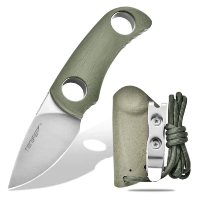 Immagine di TONIFE Runer Full Tang Coltello da Caccia campeggio a Lama Fissa 4,7cm con Guaina Kydex Regolabile Facile Portabile Cordino in Paracord per Sopravvivenza (Verde+Satinato)