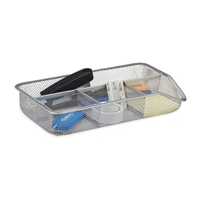 Immagine di Relaxdays Organizer da Scrivania, Vaschetta per Cassetti, Portaoggetti, 4 Scomparti, Ufficio 4,8 x 27,5 16 cm, Argento