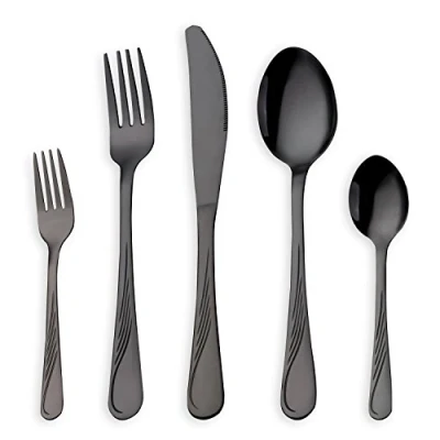 Immagine di HOMQUEN 30 pezzi set di posate in acciaio inossidabile, nero, cucchiai forchette coltelli per 6 persone (nero, set)