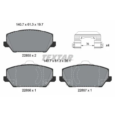 Immagine di TEXTAR 2285501 Kit pastiglie freno con segnalatore acustico usura accessori HYUNDAI: Kona SUV, i30 III Hatchback, Fastback