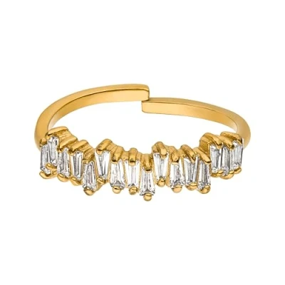 Immagine di Purelei anello Powder (oro, argento), da donna in argento placcato oro 18 carati, resistente all&#039;acqua con pietre asimmetriche, regolabile, regalo per donne (M/L, Oro)