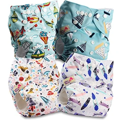Immagine di Littles and Bloomz FLP2 0403 Pannolino lavabile per bambini, riutilizzabile, con bottoni a pressione standard, confezione da 4 pannolini
