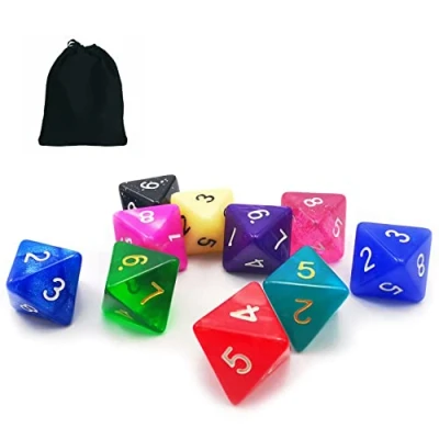 Immagine di Bescon 10pcs Set of 8 Sided Dice (numbered 1 8), 10 Count Assorted Random Multi Effected&amp;Colored Pack D8 in Drawstring Pouch