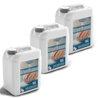 Immagine di bioetanolo 96,6% 30 l, alcool biologico 3 x 10 per camino, camino da tavolo, a bioetanolo, inodore, combustione pulita, senza fumo, fiamma vivida e stabile