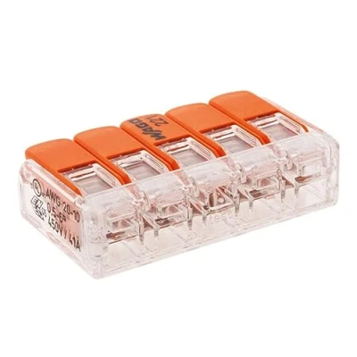 Immagine di Wago S221 Terminale di collegamento rapido, 5 conduttori con leve 4mm², colore: arancione