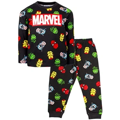 Immagine di Marvel Pigiama per Bambini Nero a Maniche Lunghe con Supereroi Indumenti da Notte in Cotone 100% Merchandise Ufficiale 5/6 Anni
