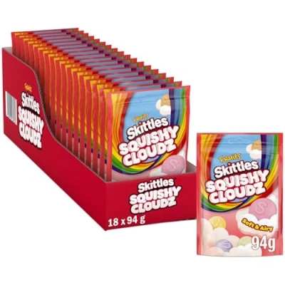 Immagine di Skittles Squishy Cloudz Fruit, Caramelle Americane Morbide Colorate a tutti i Gusti della Frutta, 18 confezioni da 94g ognuna