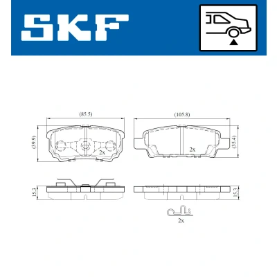 Immagine di SKF VKBP 90416 A Kit pastiglie freno con segnalatore acustico usura MITSUBISHI: Lancer 8 Limousine
