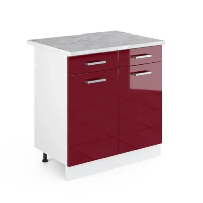 Immagine di Vicco mobiletto base per cucina R line, Rosso bordeaux lucido/Bianco, 80 cm, PL Marmo
