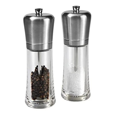 Immagine di Cole &amp; Mason H307498P Sandown Macina Sale e Pepe, Precision+, Macinatura Regolabile, Acciaio inossidabile, Acrilico, 180mm, Include 2 x Mulini