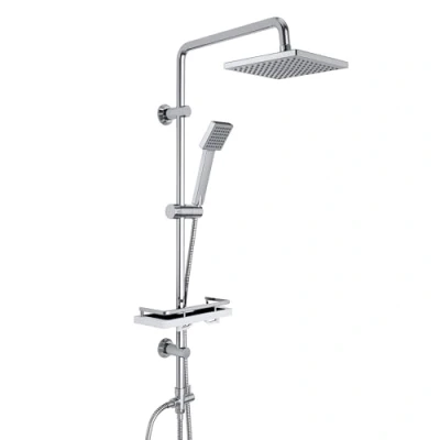 Immagine di Görbach Colonna Doccia Acciaio Inox con Mensola Senza Miscelatore idromassaggio Asta Set a Pioggia Soffione e Doccetta in ABS 20 * 20cm