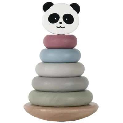 Immagine di Kindsgut Torre impilabile, giocattolo in legno per la motricità dei più piccoli, bel regalo il primo compleanno, colori tenui e design semplice, alta qualità, Panda