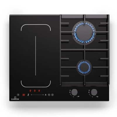 Immagine di Klarstein MultiChef 4 Piano Cottura A Induzione E Gas, Zone, 2 Gas &amp; Induzione, Flexzone, Controllo Con Cursore, Stop&amp;Go, Timer, Nero, 58,5 Cm, Design Compatto