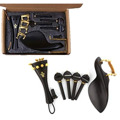 Immagine di Yinfente Kit Violino 4/4 Full Size Accessori Peg Cordiera Fine Tuner Mentoniera Morsetto Pin Estremità Legno Ebano (4/4)