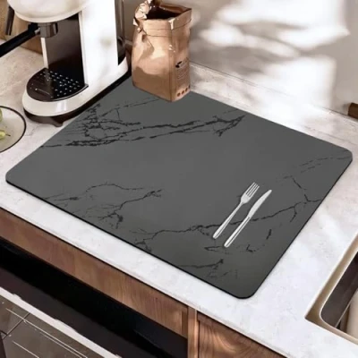 Immagine di SOQKEEN Tappetino Scolapiatti, 50x40 cm Assorbente Cucina, Macchina Caffe, Scolapiatti da Lavello Accessori Self Drying Mat, Antiscivolo Cucina